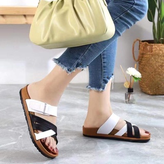 ST&SATKorean Sandals Flat Slippers Cross Strap Velcro (add 2 size bigger) #3