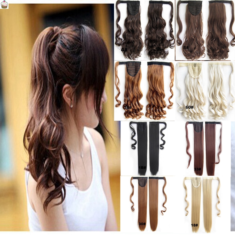 Women Long Straight Wavy Ponytail Wig Clip On Hair Extension
