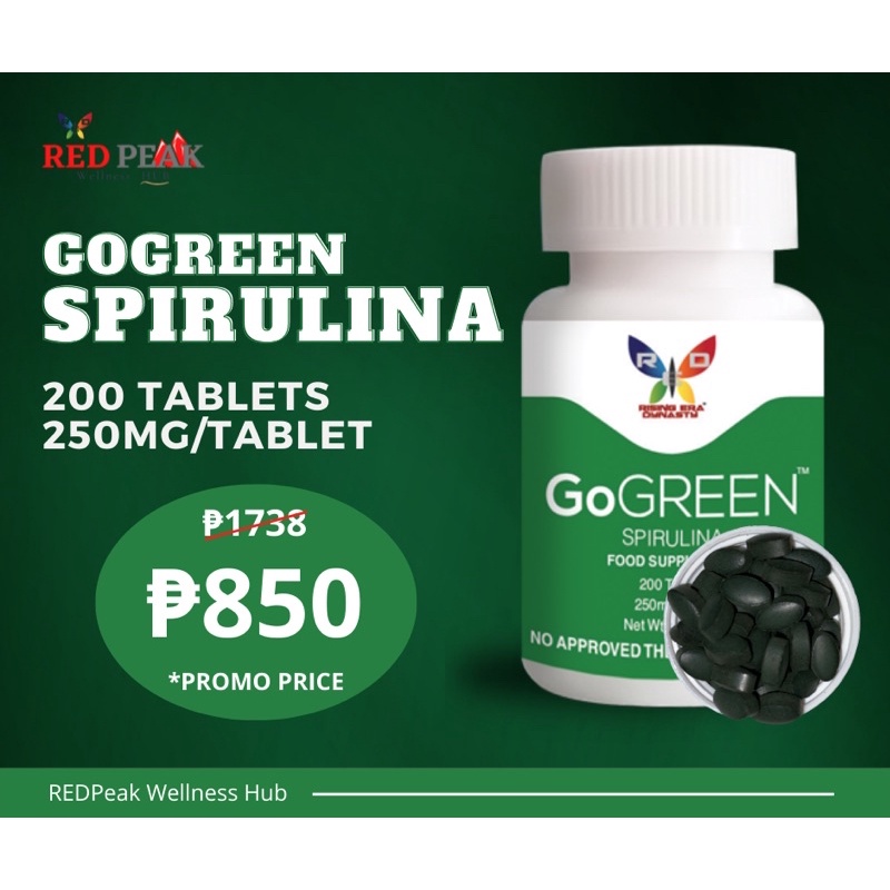REDPeak GoGREEN Spirulina Food Supplement (200 Tablets FDA APPROVED