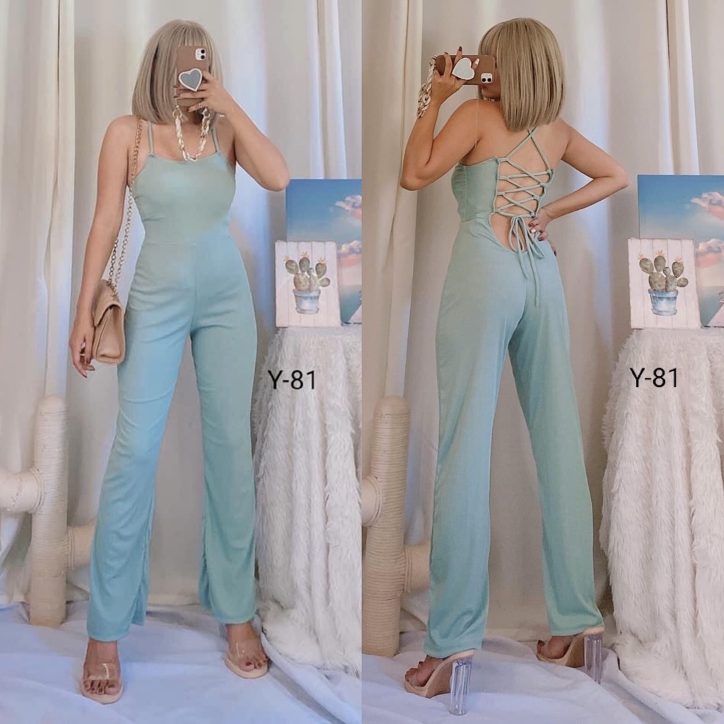 Megumi Korean Knitted Ribbed Back Inifinity Jumpsuit Overall Shopee