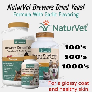 NaturVet Brewer's Dried Yeast Tablets With Garlic Plus Omegas / Vitamins For Dogs & Cats - 100/500/1000 Tabs