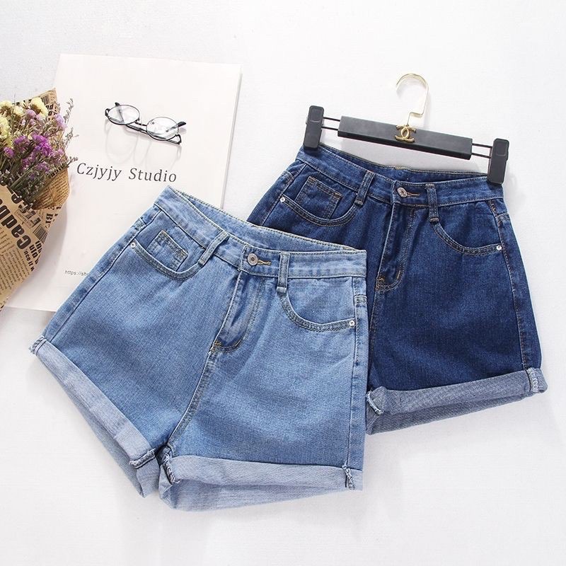 Kpop fashion high-waisted denim maong shorts jeans loose slim folded ...