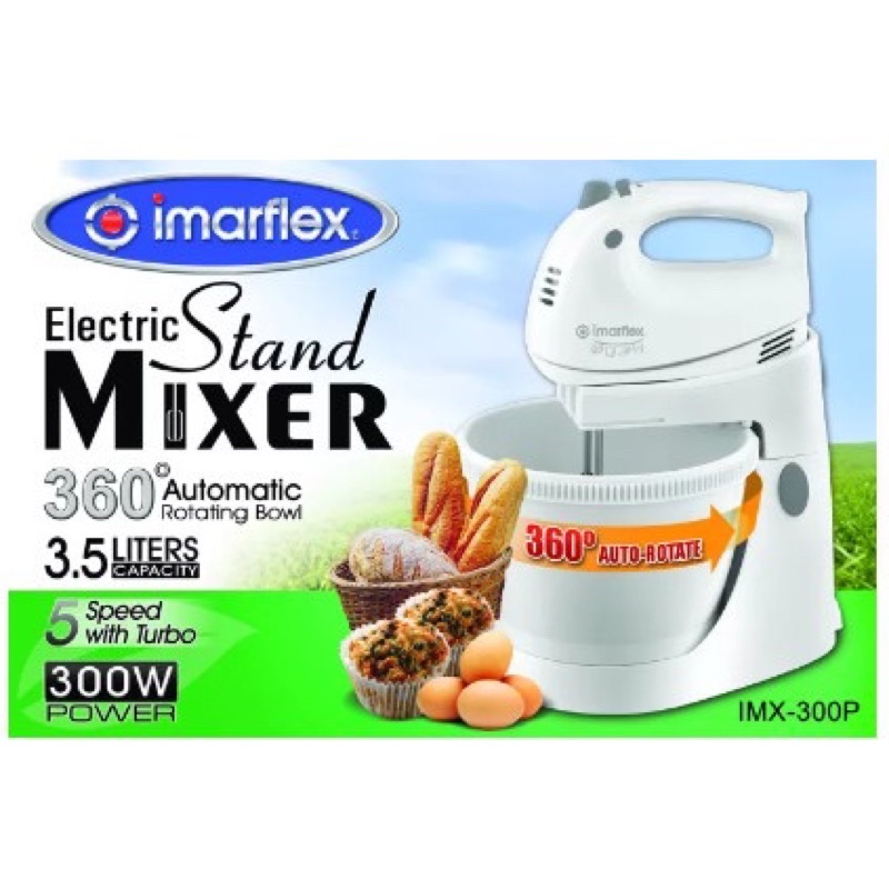 Imarflex IMX300P Stand Mixer with 360Degree Rotating Plastic Bowl