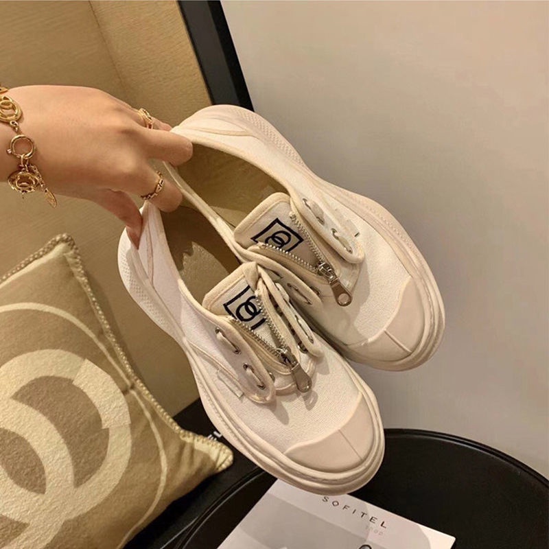 CHANEL Canvas Shoes Ulzzang Versatile New Mid-Ancient Platform Front ...