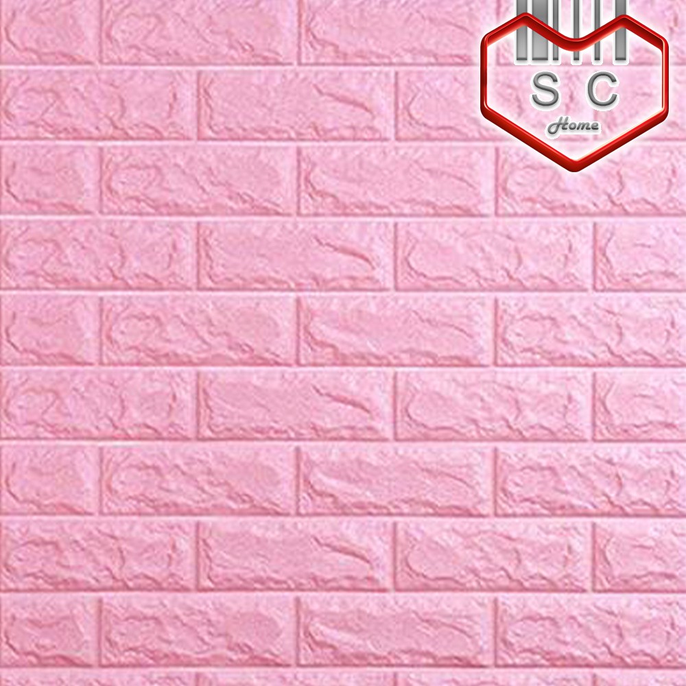 SC 3D Bricks 70x77cm thick Pink Wall Sticker DIY Self Adhesive Foam
