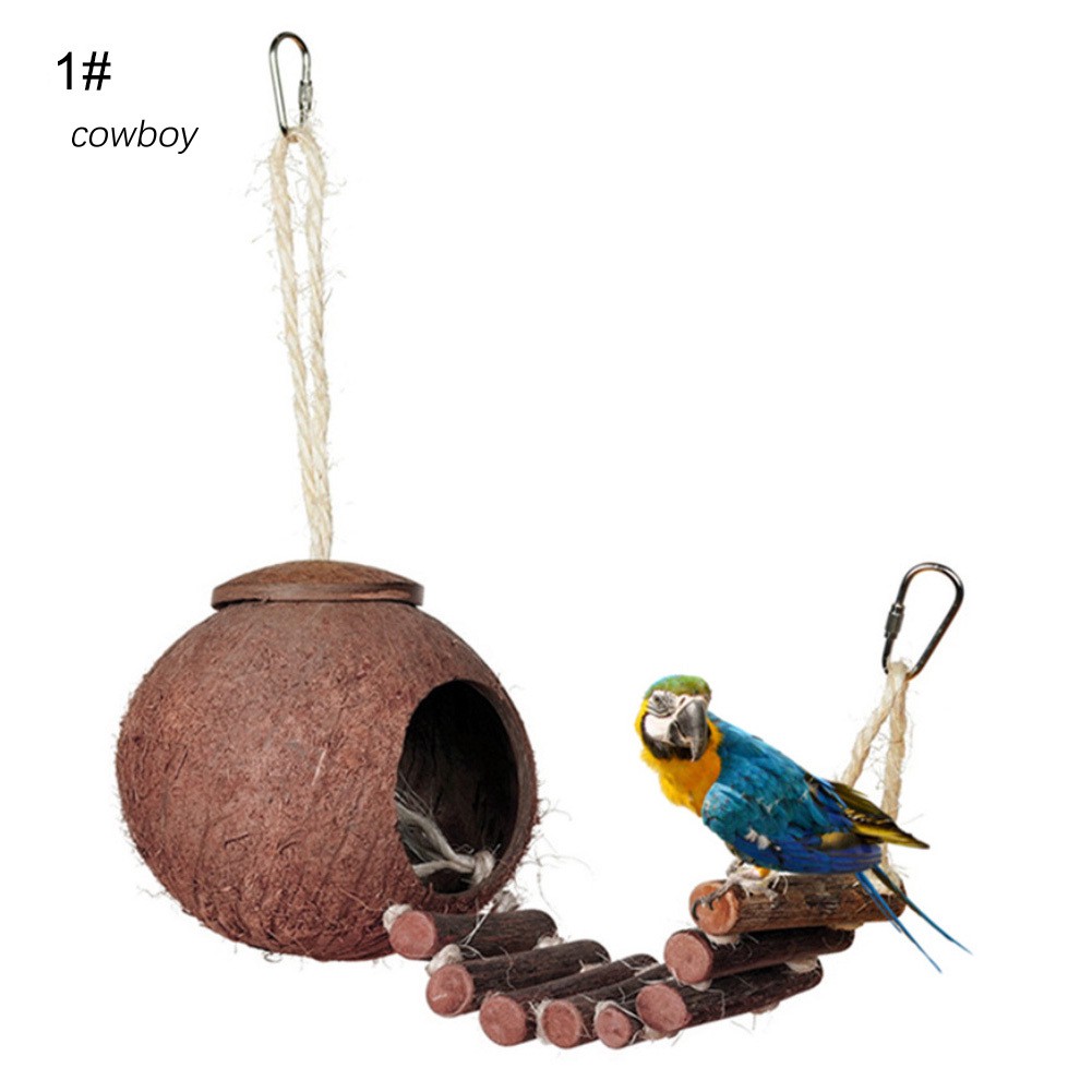 Cwby Natural Coconut Shell Parrot Nest Parakeet Birds Feeder Pets