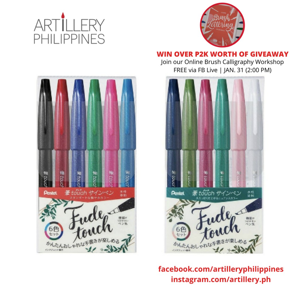 Pentel Fude Touch Brush Sign Pen NEW COLORS Set of 6 | Calligraphy ...