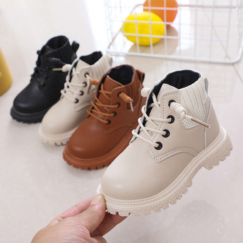 Kids Shoes Martin Boots Children's Soft-soled Non-slip Leather Surface Waterproof Zipper Shoes