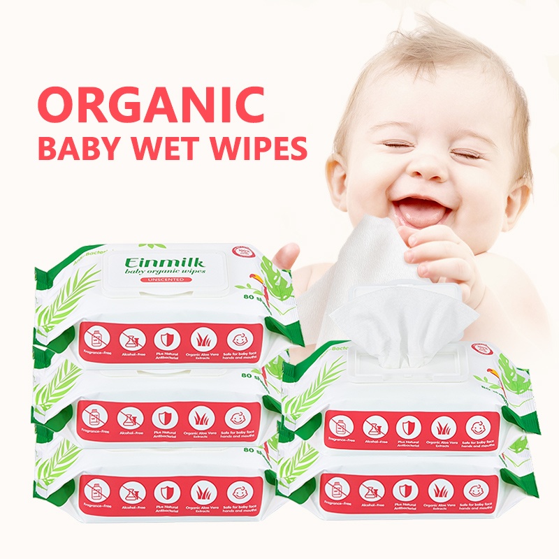 Einmilk 1 cartoon/ 10 packs Organic baby moist wet wipe 80 sheets per