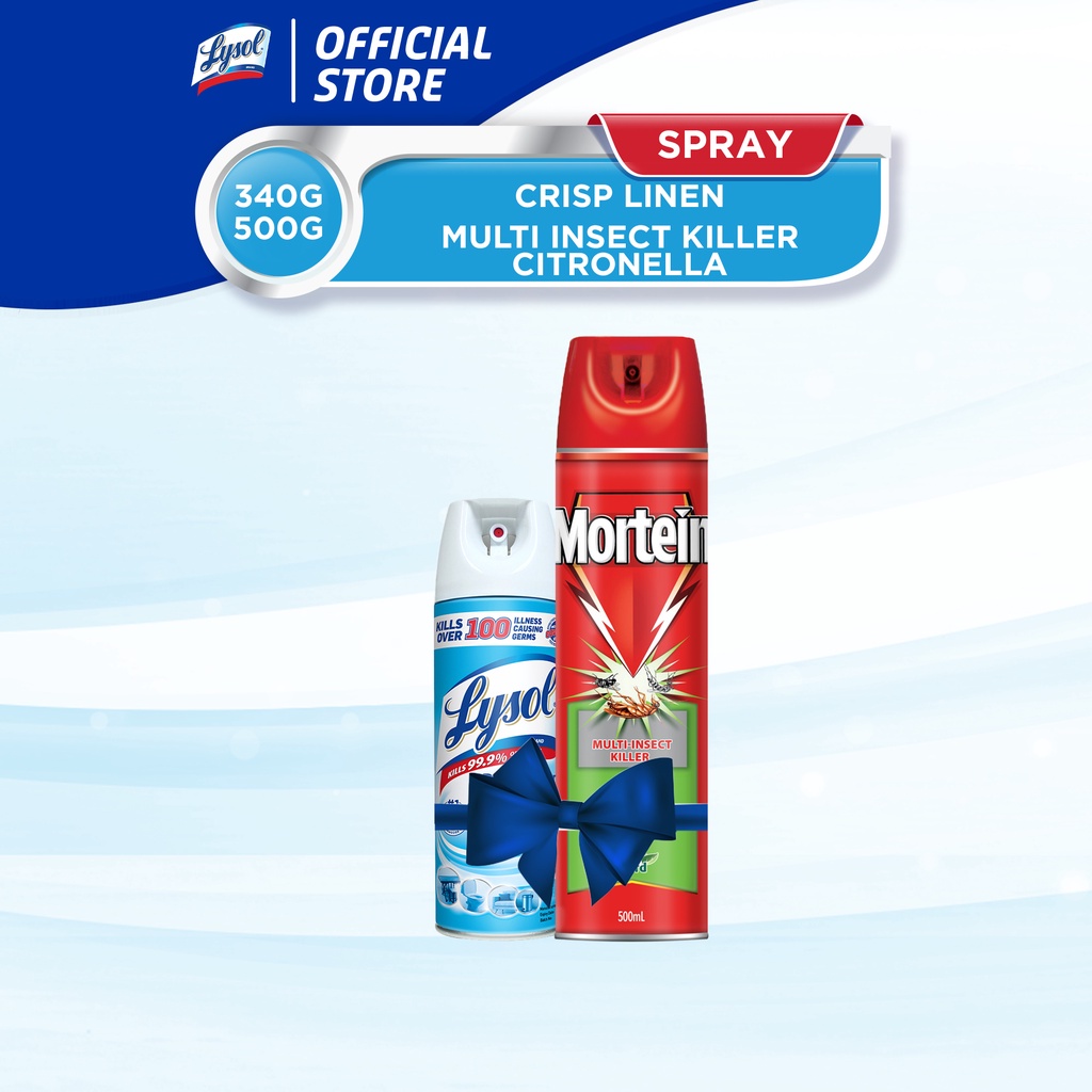 Safer Homes Bundle Lysol Spray Crisp Linen 340g, Mortein Multi Insect
