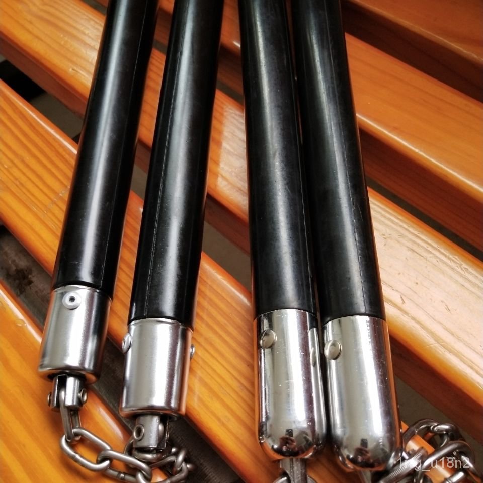 Solid Black Rubber Nunchaku TwoSection Stick Actual Combat Nunchucks