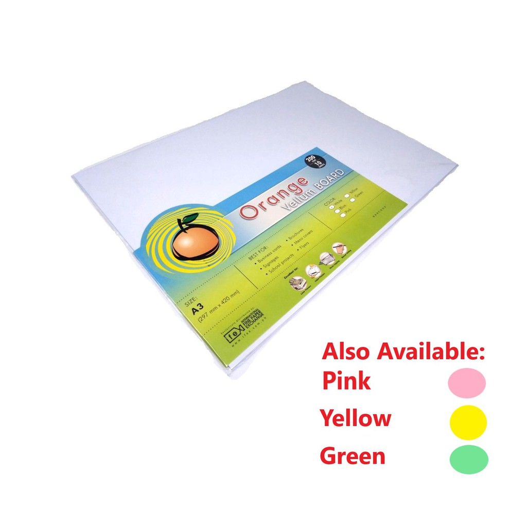 20 Sheets Orange Vellum Board Specialty Board 200gsm size A3 (297mm x