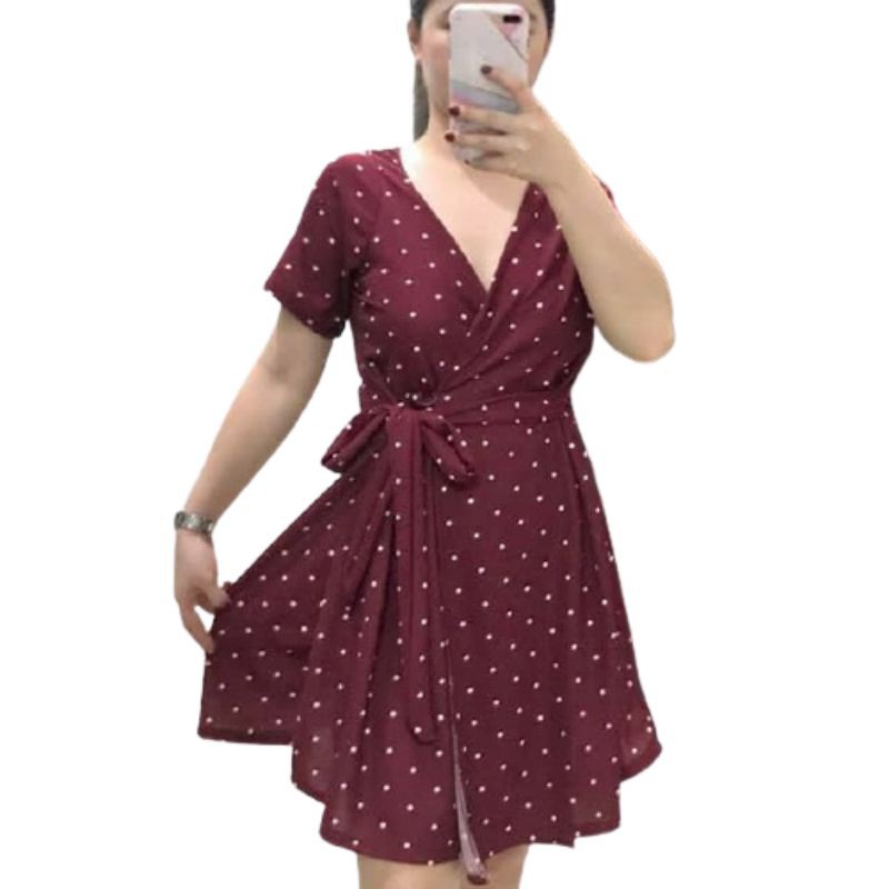 maroon polka dot dress