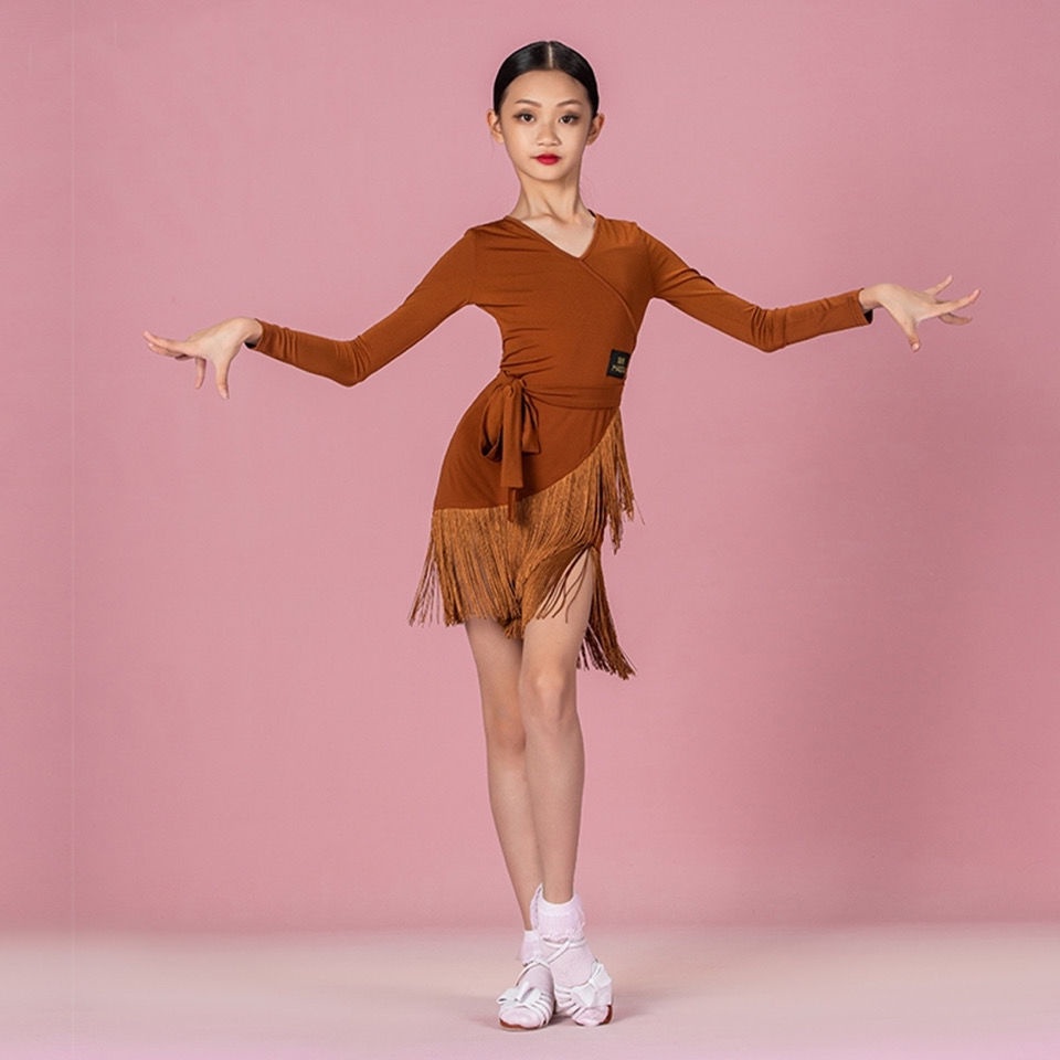 Cha-Cha Children S Latin Dance Practice Clothes Sleeveless Dress Female Professional Tassel Competition Performance
