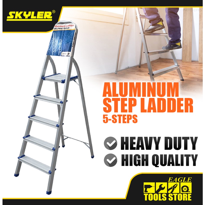 Heavy Duty Aluminum Step Ladder with Handrail 5 Steps SKYLER LADDER