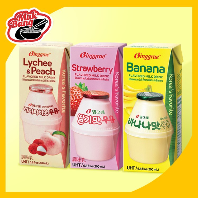 1 Pack Binggrae Korea Banana/Strawberry/Lychee & Peach Flavored Milk (6 ...