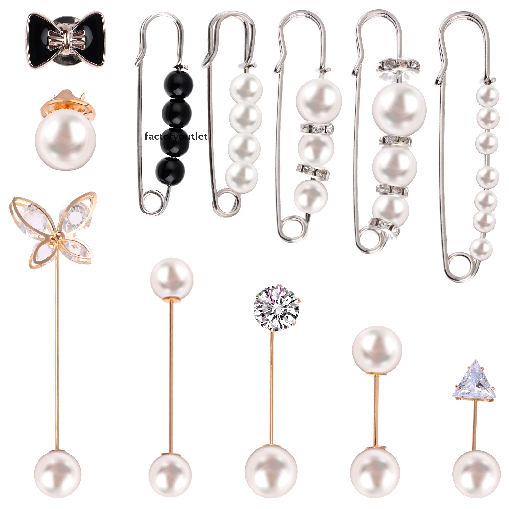 FOPH 12 Pack Pearl Brooch Pins Set Pearl Scarf Hijab Crystal Safety