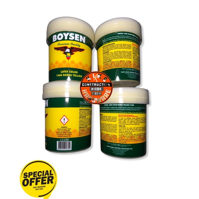 Boysen Latex Color Hansa Yellow 1/4 liters Shopee Philippines