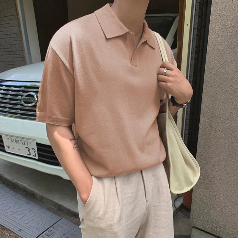 【M3XL】High Quality 4 Color Summer Men's Ice Silk Knitted Korean Version Short Sleeve Polo No