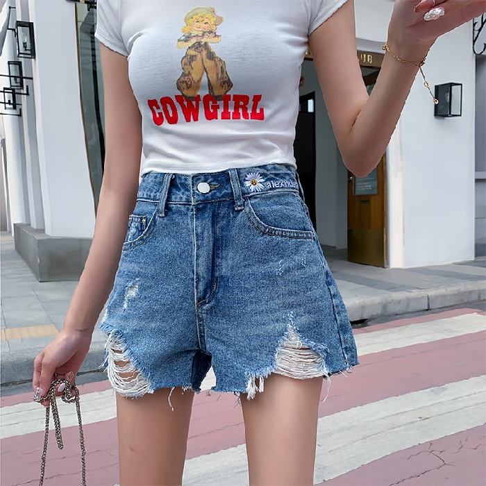 daisy shorts denim
