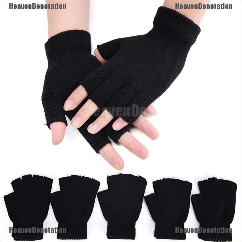 black knit fingerless gloves