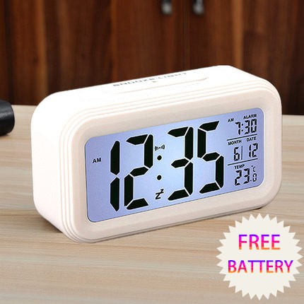 Snooze Digital LCD Desk Alarm Clock Calendar Thermometer with Backlight Black 
