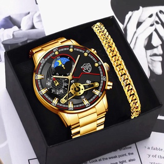 1Set! 2022 Newest Fashion Mens Watches with Gold Bracelet / Business watches Luxury Stainless Steel Quartz Wristwatch Luminous Clock Sports Casual Watches Gifts