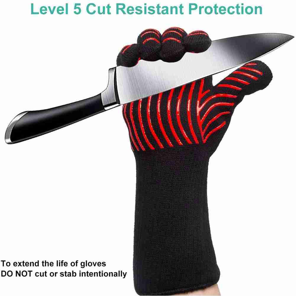 1 piece High Quality Heat Resistant BBQ Grill Gloves Oven Kitchen Non-Slip Cooking Fireproof T4P9