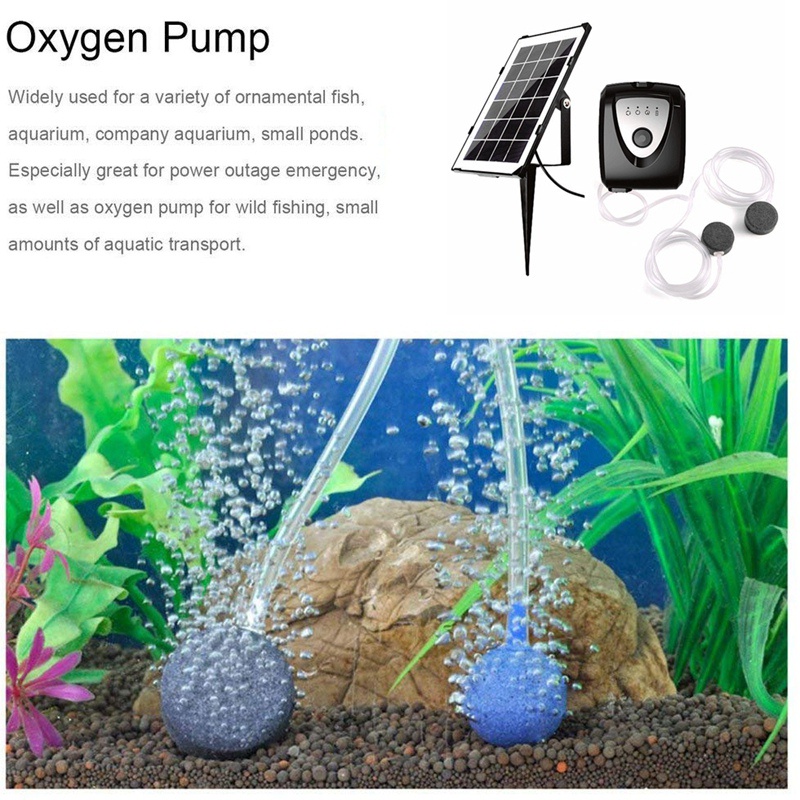 Solar Powered/DC Charging Oxygenator Aquarium Fish Oxygen Pump Pond Aerator Fish Tank Air Pump #8