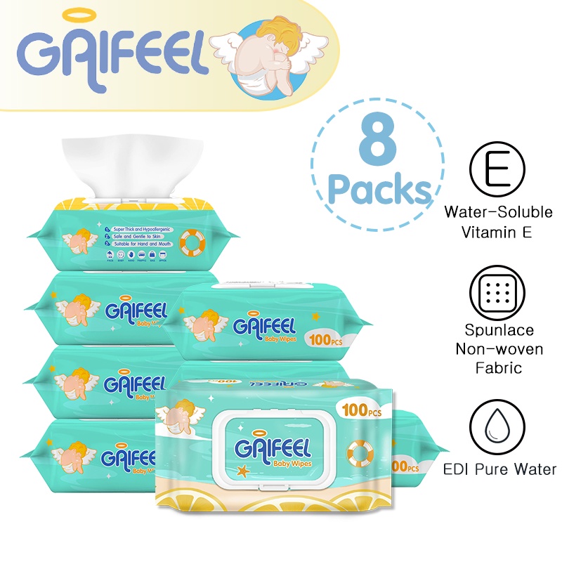 GAIFEEL Baby Wipes 100pcs Unscented Baby Wipes Wet Wipes Pack of 8 ...