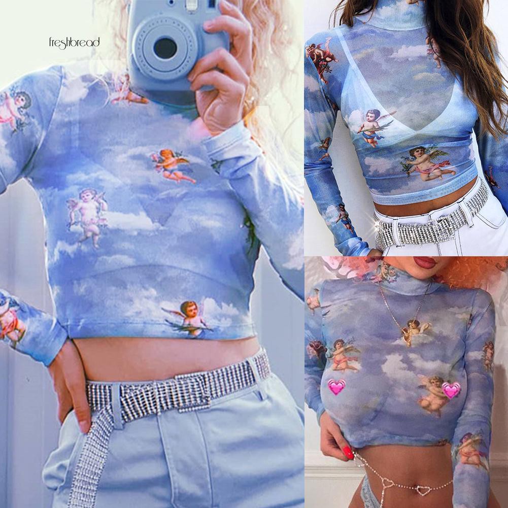 Fresh Angel Print Perspective Long Sleeve T Shirt Women Shopee Philippines