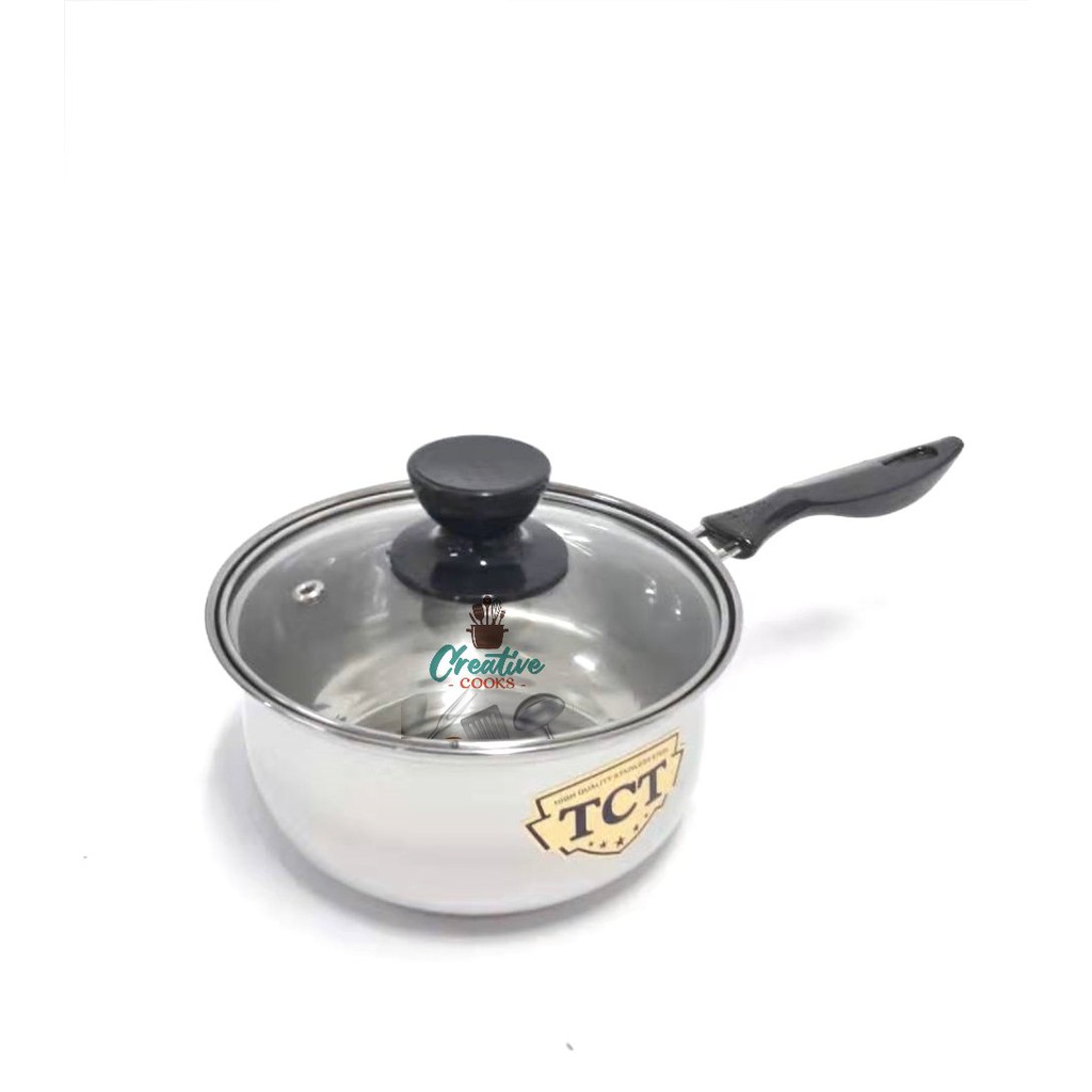 Saucepan with Glass LID Stainless Steel COOKWARE Set Pot PAN Frying Cooking Milk 16CM 