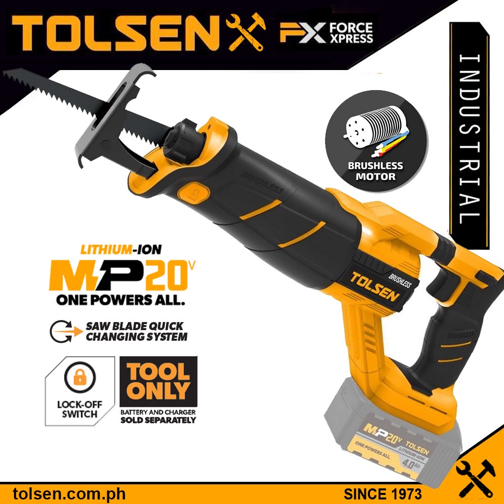 Tolsen Li Ion Brushless Cordless Reciprocating Saw W Quick Release Blade All In One 20v 9325