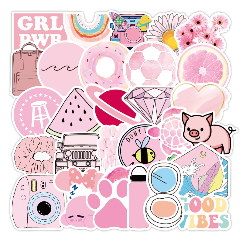 50pcs Cute Vsco Girl Sticker for Water Bottle Waterproof Vinyl Pink ...