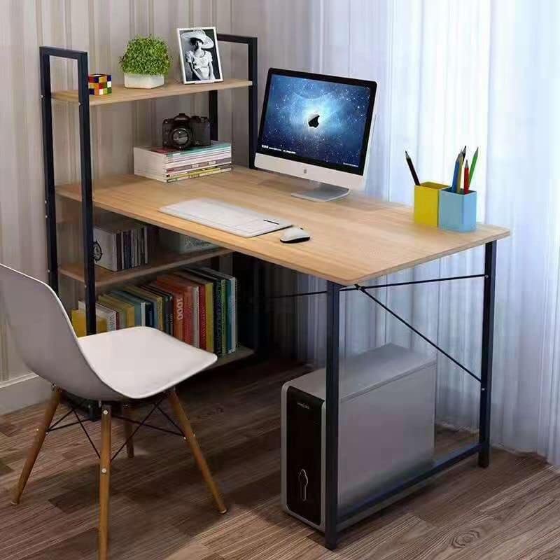 Computer Study Table Wood and Metal Gaming Table Desk with Shelf for