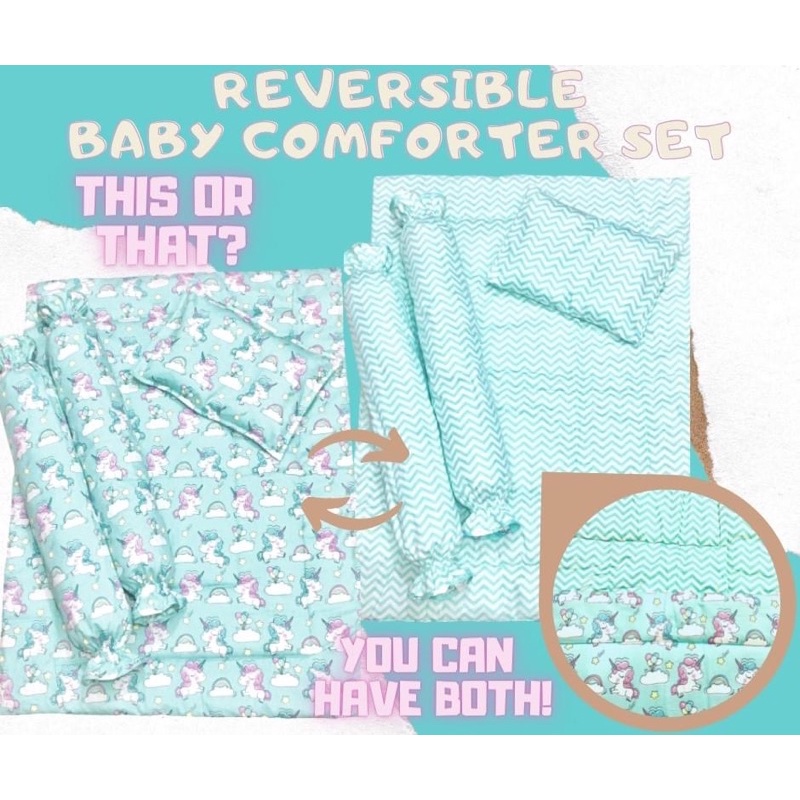 Reversible Baby Comforter Set Unicorn (Teal) Shopee Philippines