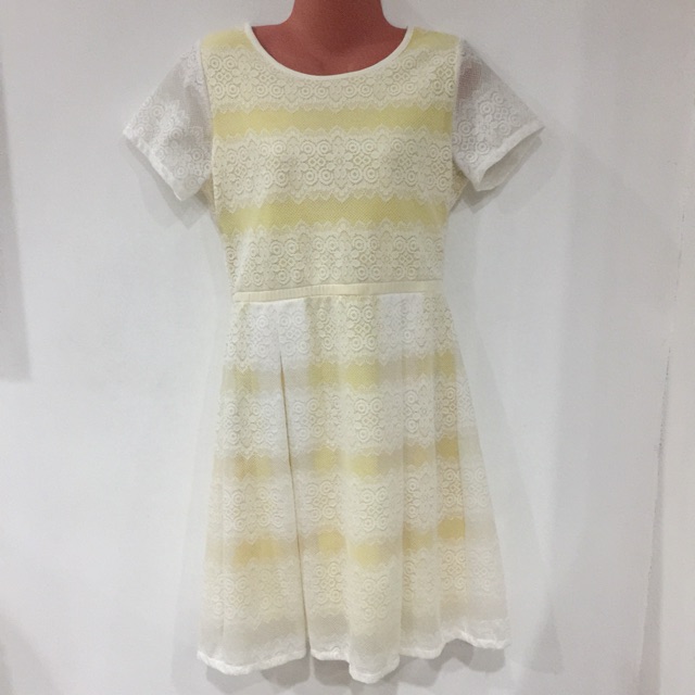 yellow and white lace dress