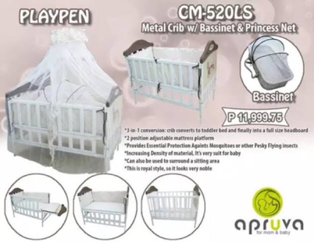 apruva metal crib with bassinet