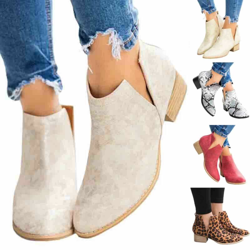 leopard print low heel boots