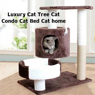 PetStern Cats Condo Tree with Scratch Post Plush Cozy Perch Multi-Level Climb Tower for Indoor Kitty