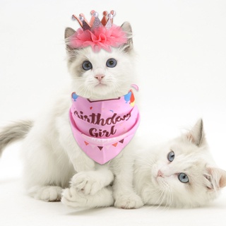 Pet Dog Cat Birthday Suit Pearl Crown Hat Triangle Saliva Towel Combination Birthday Dress Pet Supplies
