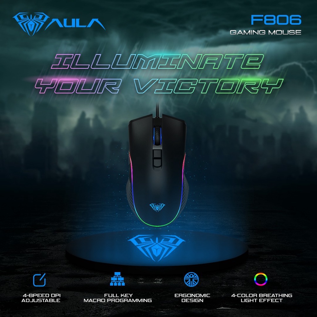 AULA F805 F806 Wired Optical Mouse with 7 Keys Gaming RGB colorful lighting  PC laptop computer | Shopee Philippines