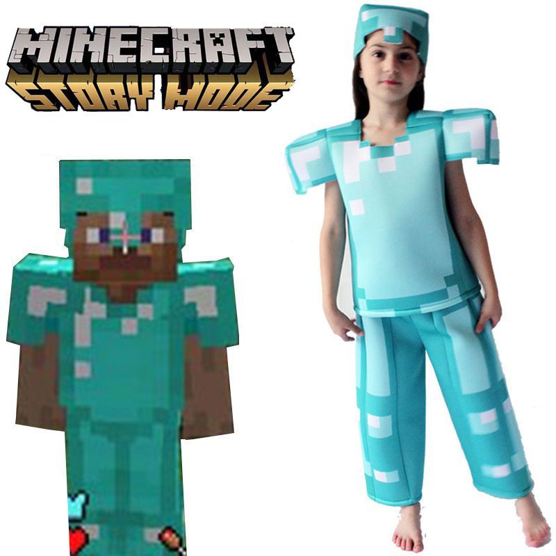 Minecraft Steve Armor Child Girls Cosplay Costume Dress Up T Shirt Pant Suit Shopee Philippines