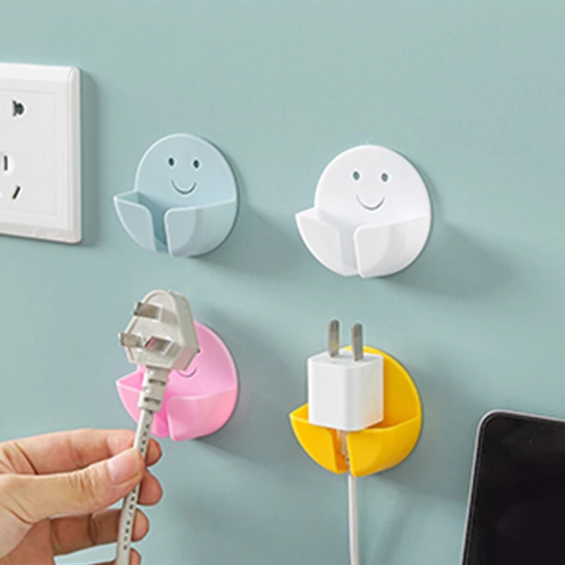 Smile Face Plug Hooks Punch-free Plug Fixed Hook Data Cable Charger ...