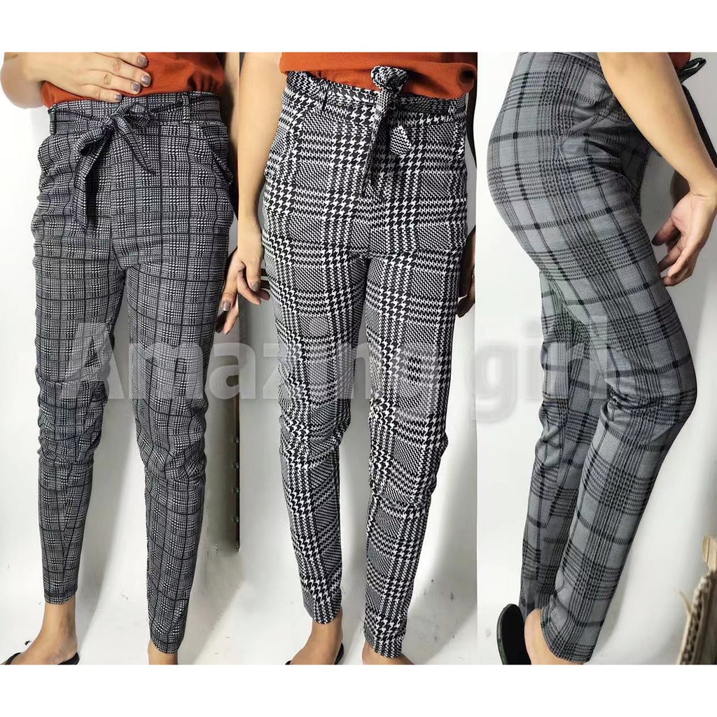 high waisted checkered jeans