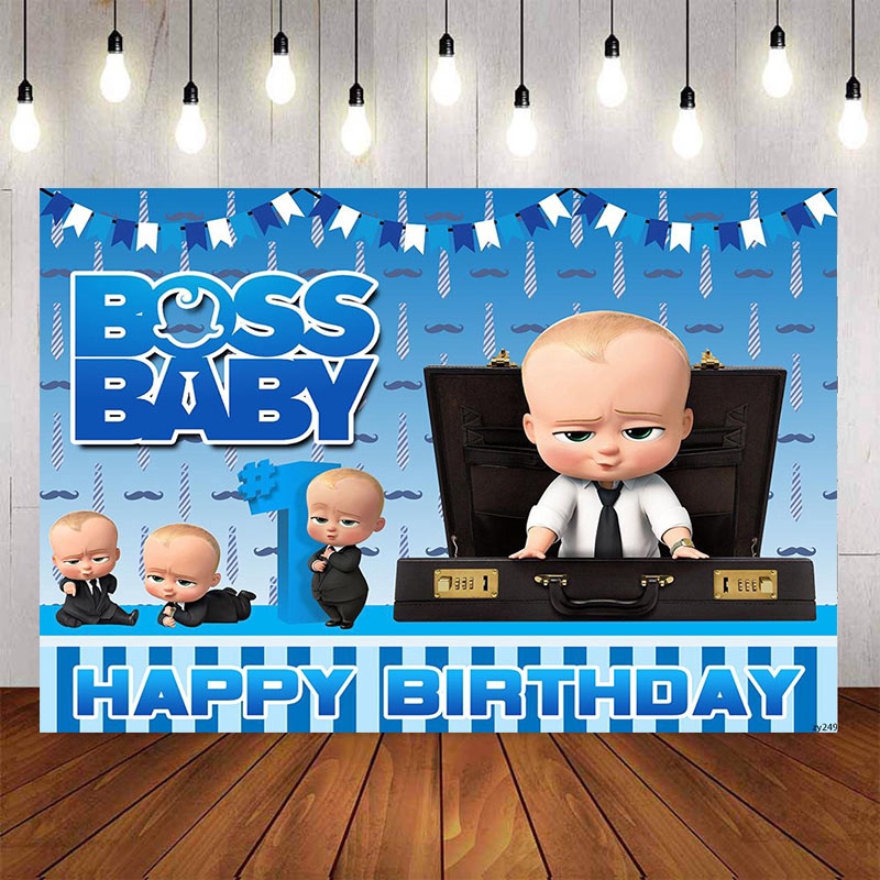 BOSS BABY Birthday Backdrop For Children Birthday Party Decor Navy Blue ...