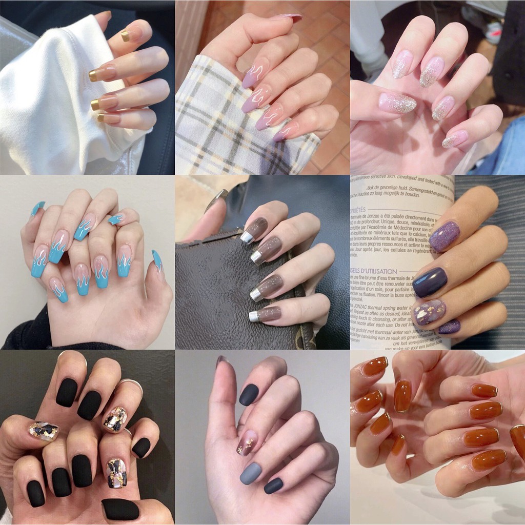 With Glue✓』Full Beauty Nail Art Plain Fake Nails Tips Press on manicure  Coffin Fake nail With Glue Stick Designs Clear Display Set | Shopee  Philippines