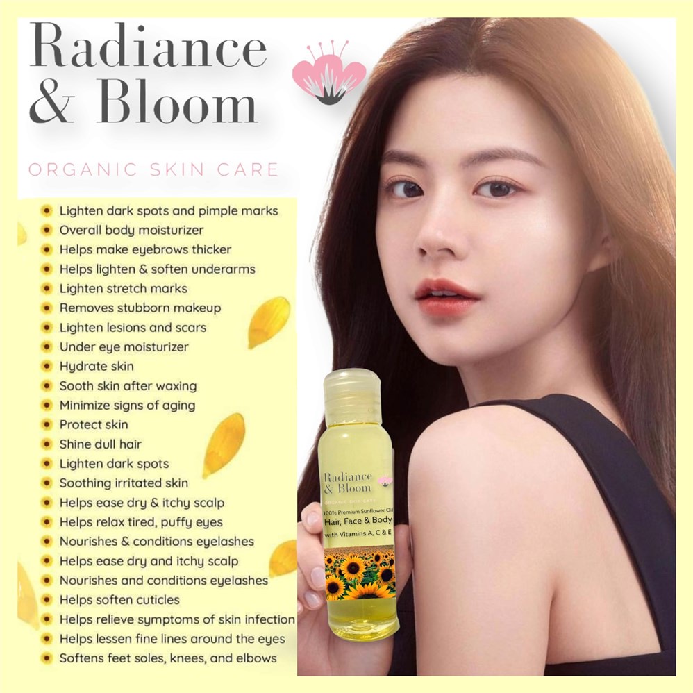 PREMIUM SUNFLOWER OIL w/ VITAMIN A C & E for FACE HAIR & BODY by RADIANCE & BLOOM made in KOREA