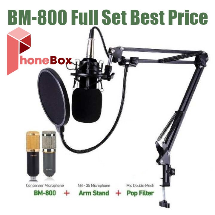 FULL SET BEST PRICE] BM800 Condenser Microphone Pro Audio Studio Sound Recording NB35 Arm Stand