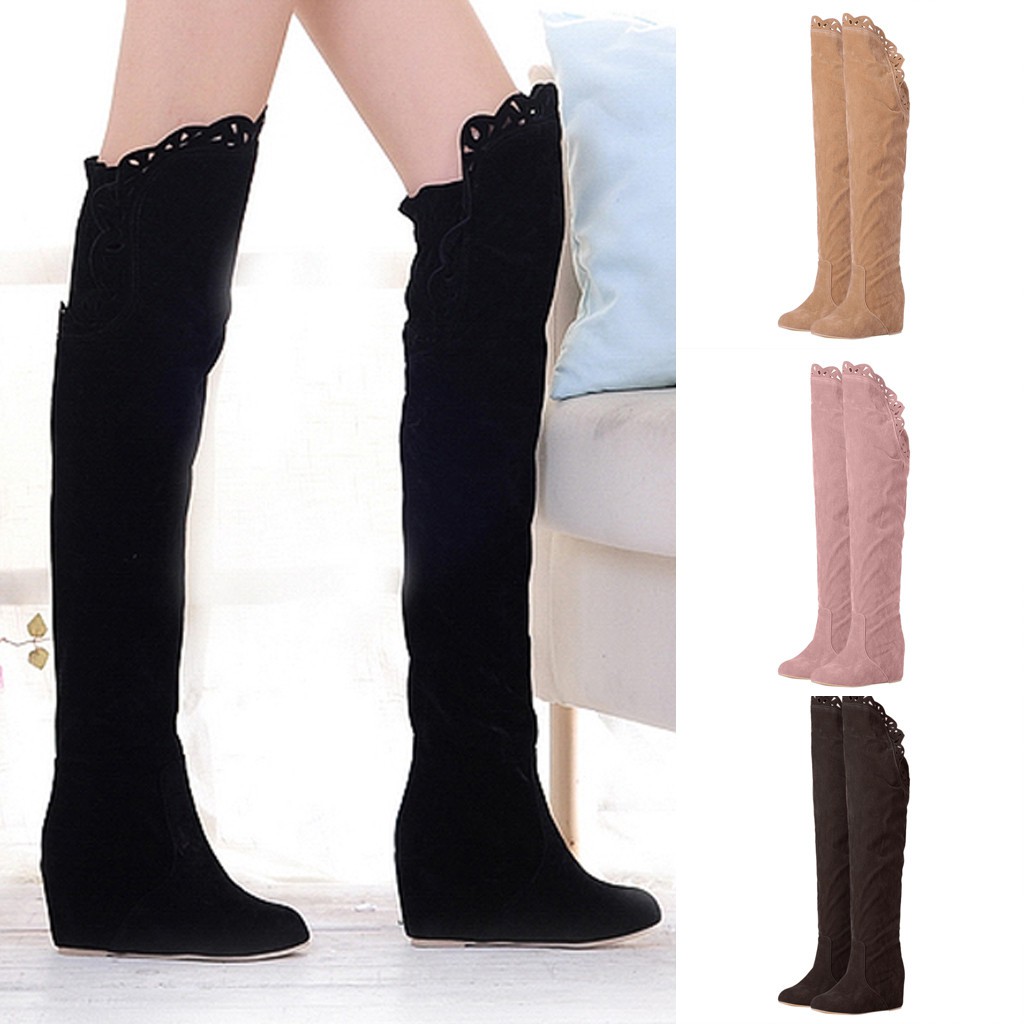 wedge high knee boots